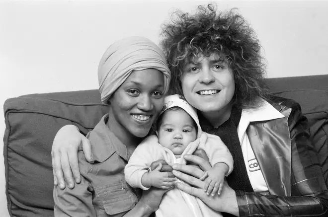 Marc Bolan with Gloria Jones and their son Rolan Bolan in 1975
