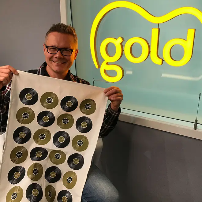 James Bassam with a limited edition Gold tea towel!