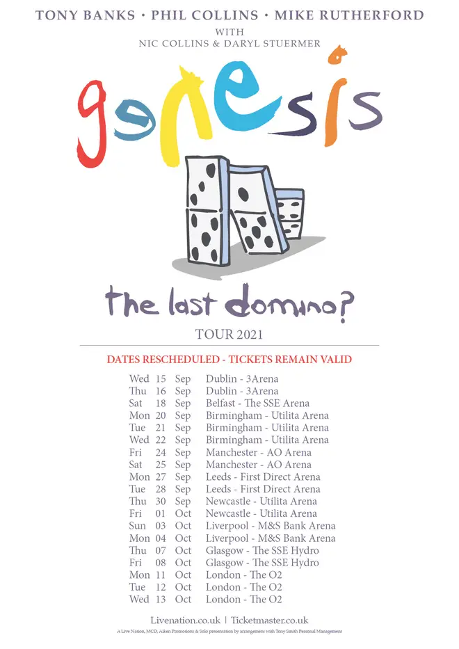 Genesis have announced their new dates for The Last Domino? tour in 2021