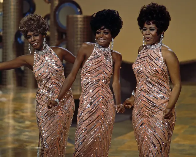 The Supremes Cindy Birdsong, Diana Ross and Mary Wilson during a live concert performance, circa 1965.