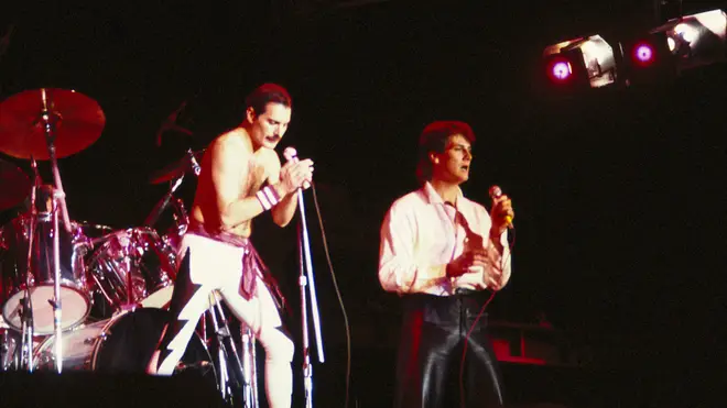 Freddie Mercury and Tony Hadley at Mt Smart Stadium, 13 April 1985