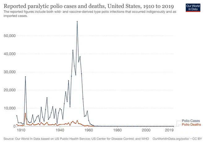 Polio cases in the US over time