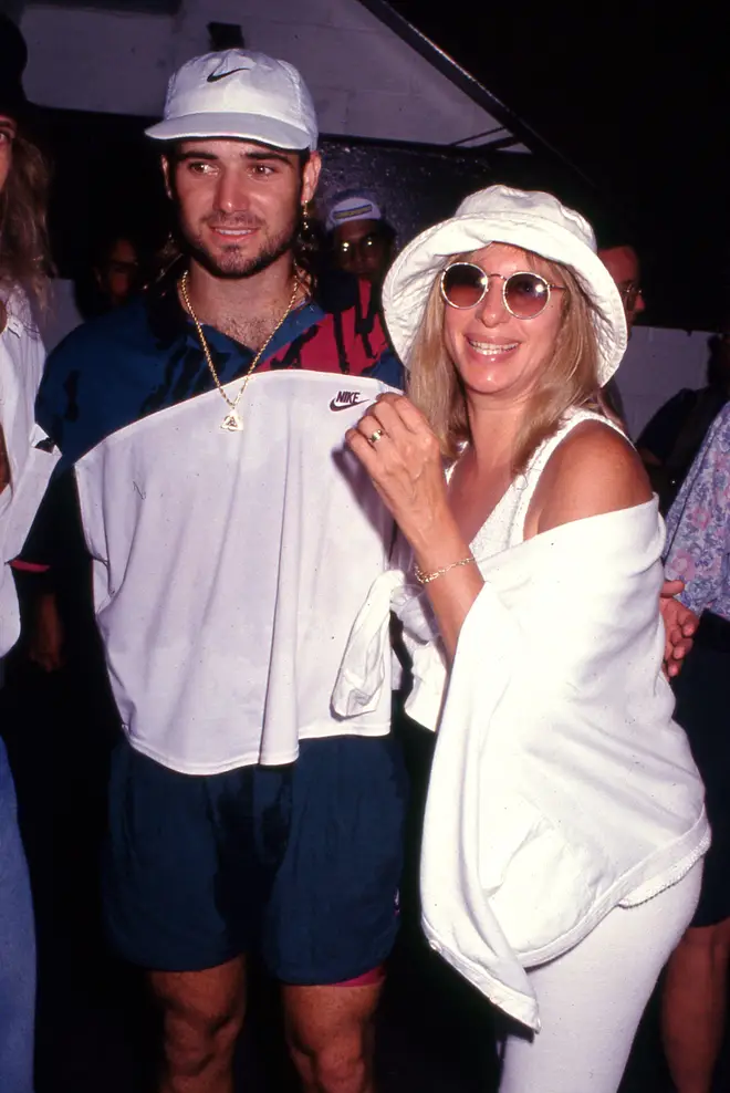 Andre Agassi and Barbra Streisand at the 1992 US Open