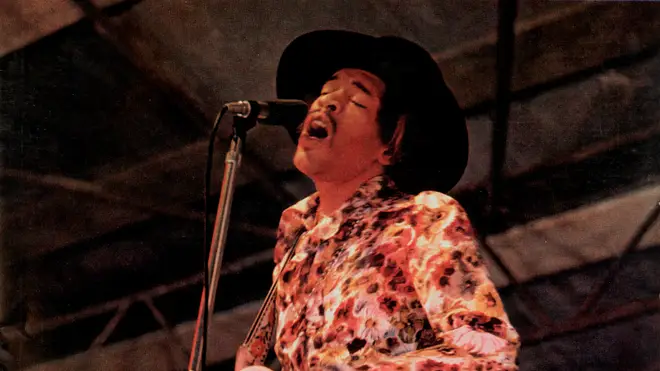 Jimi Hendrix in concert in 1968