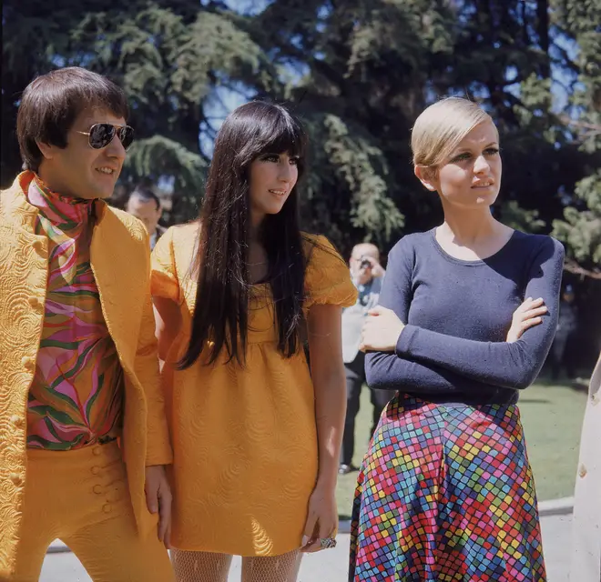 Twiggy hanging out with Sonny and Cher in Beverly Hills