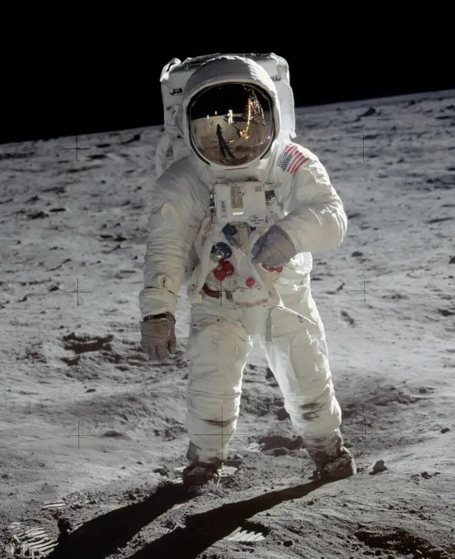Apollo 11 astronaut Buzz Aldrin walking on the moon