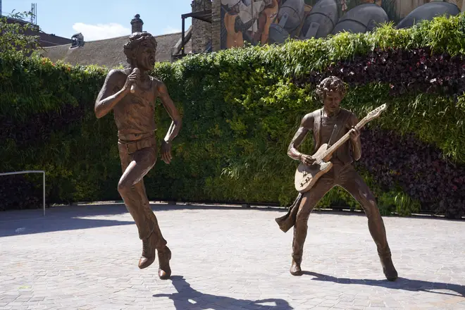 A general view of 'The Glimmer Twins', a statue of Rolling Stones Sir Mick Jagger and Keith Richards.