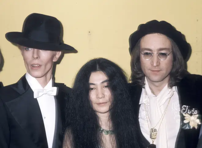 David Bowie with John Lennon and Yoko Ono at the 1975 Grammy Awards. (Photo by Ron Galella/Ron Galella Collection via Getty Images)