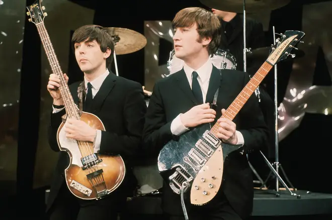 Paul McCartney's Höfner guitar is at the centre of a global search. Pictured: Paul McCartney using a Höfner bass on The Ed Sullivan Show in New York, in 1964.