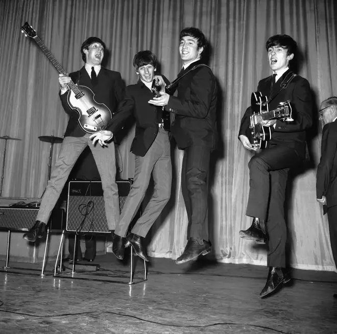 McCartney&squot;s bass guitar contributed its distinctive sound to hits such as "Love Me Do," "She Loves You," and "Twist and Shout." (The Beatles pictured in 1963)
