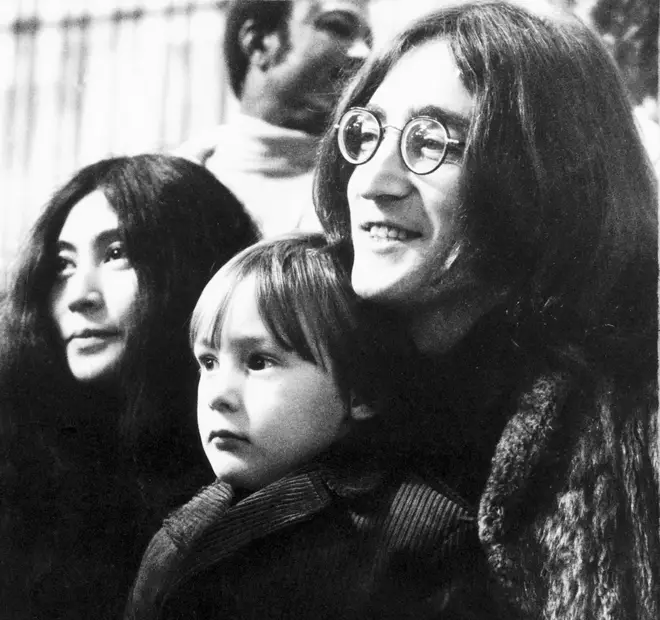 John Lennon embracing Julian in 1969. (Photo by SSPL/Getty Images)