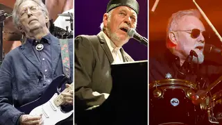 Eric Clapton (far left) and Queen drummer Roger Taylor (far right) are among the guests performing at a tribute concert for Procol Harum's Gary Brooker (middle).