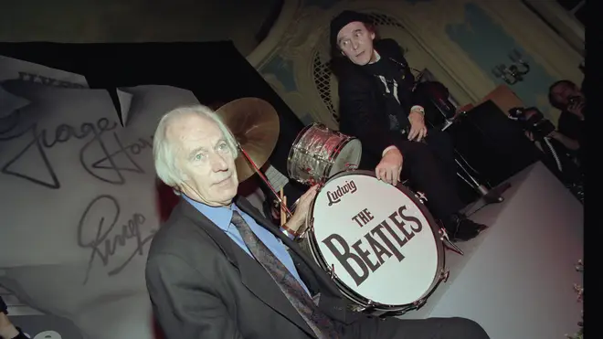 George Martin and Neil Aspinall at the launch of The Beatles Anthology 1