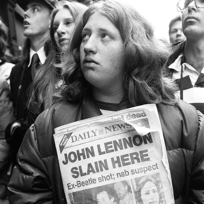 A fan pays tribute in New York the day after John Lennon was murdered