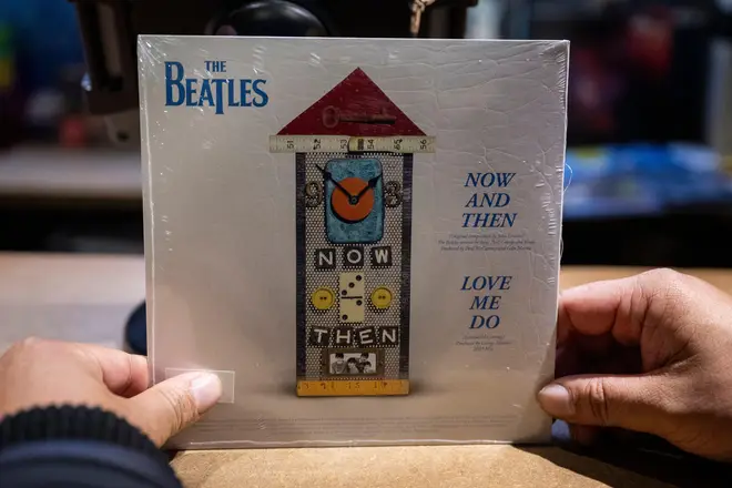 The clock George bought all those years ago features on the back of the vinyl for 'Now and Then'. (Credit: Stephen Chung / Alamy Live News)