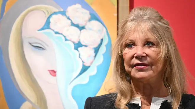 Pattie Boyd with the E. Frandsen De Schomberg painting used for Layla and Other Assorted Love Song